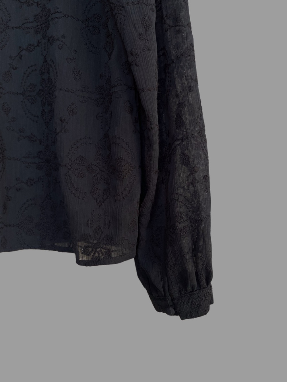 SEZANE Black Sheer Floral Embroidered Ruffle High Neck Valentine Blouse Top - Picture 8 of 14